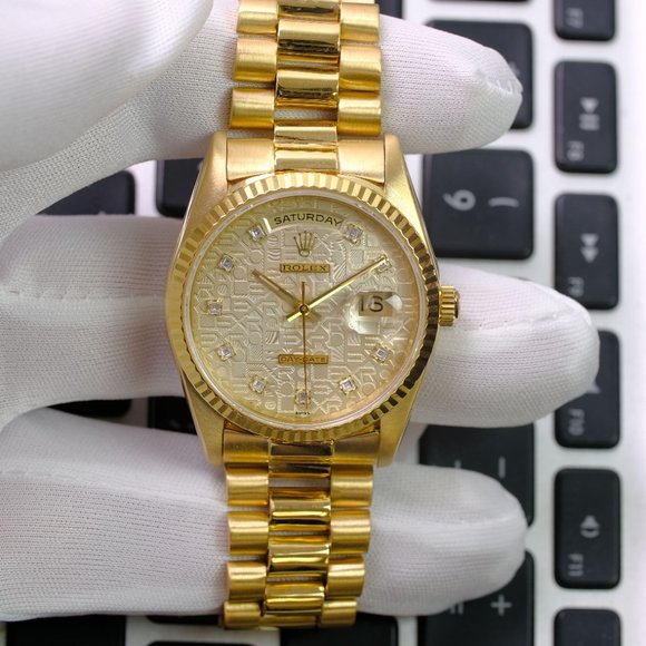 Rolex Day-Date Factory Silver Jubilee Diamond Dial Fluted Bezel 36mm Watch - Picture 6 of 11